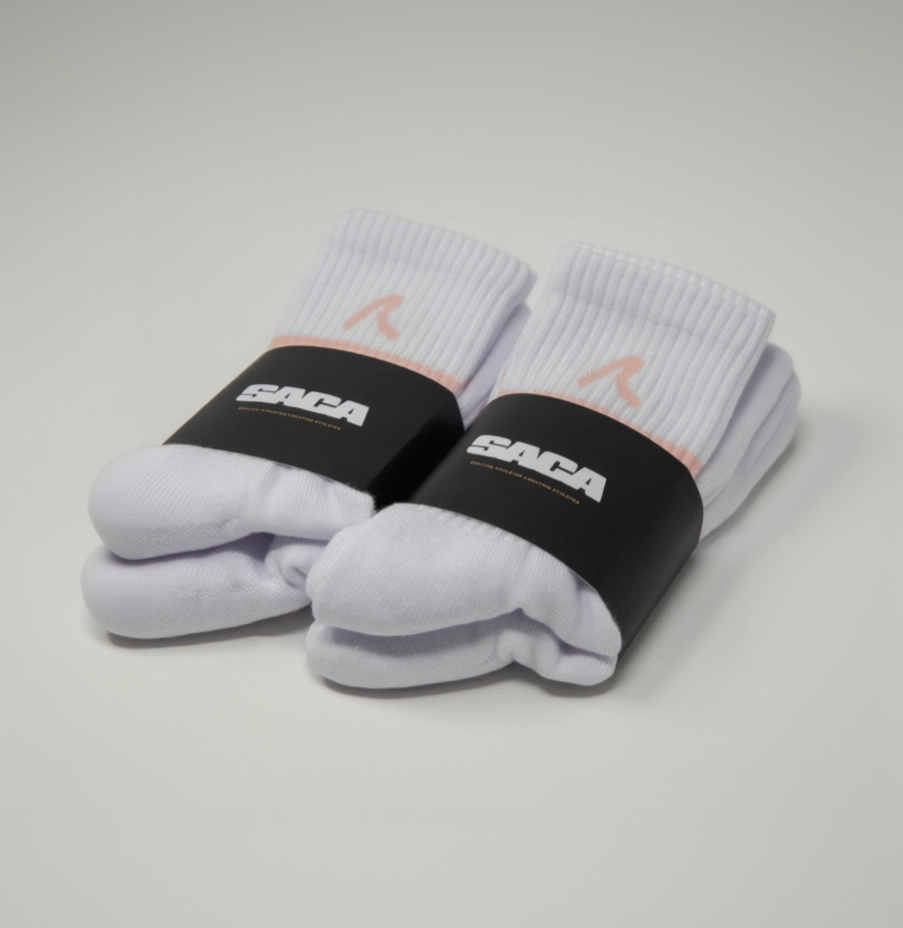 SACA Ladies Socks 2-Pack with pink trim — pair laid flat
